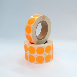 Blanco Stickers op rol 20mm rond - 3x 1000 etiketten per rol - fluor oranje