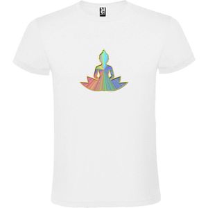 Wit T shirt met print van 'Boeddha Gele rand' Multi Colour size XXL