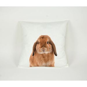 Kussensloop - Lief Konijntje voor kijkend - Dieren Kussenhoes / Sierkussen - 45x45cm - Excl. vulling - PillowCity