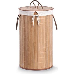 Zeller Wasmand - bamboe hout - rond/deksel - 35 x 60 cm - 73 Liter - Wasgoed sorteren/verzamelen - Wasgoedmanden