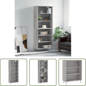 The Living Store Hoge Kast - Buffetkast - Grijs Sonoma Eiken - 69.5x32.5x180 cm - Metalen poten