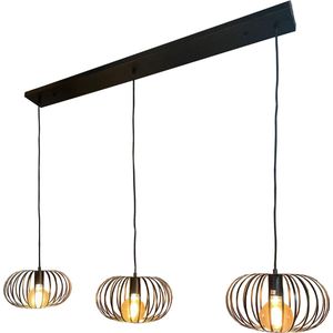 Mbc light - hanglamp 3 lichts cage - zwart metaal - 120cm lang - 180cm hoog max