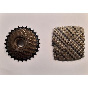 DTO 7 speed vrijwiel (past niet op een body!!) 14-28 7 versnellingen Shimano compatibel + DTO 7 speed ketting PREMIUM QUALITY COMBIDEAL freewheel + ketting