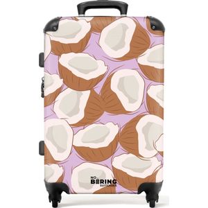 NoBoringSuitcases.com® - Koffer groot - Rolkoffer lichtgewicht - Roze met kokosnoten print - Reiskoffer met 4 wielen - Grote trolley XL - 20 kg bagage