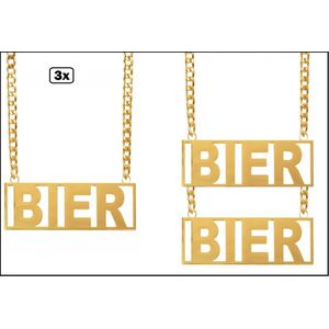 3x Bier ketting goud - Themaparty - bier feest apres ski carnaval Oktoberfest ketting festival gele rakker