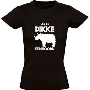 Red de dikke eenhoorn | Dames T-shirt | neushoorn  | dieren | stropers | bedreigde diersoorten | bescherming | jacht | Zwart