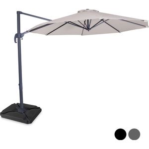 VONROC Premium Zweefparasol Bardolino Ø300cm – Duurzame parasol - combi set incl. 4 vulbare premium parasoltegels – 360 ° Draaibaar - Kantelbaar – UV werend doek – Beige – Incl. beschermhoes
