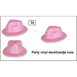 3x Party vinyl deukhoedje roze mt.58/59 - carnaval thema feest party vinyl foam hoedje optocht maffia feestje multi pride