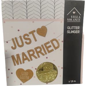 Letterslinger ""Just Married"" - Goud glitter - Karton - h 80 x l 160 cm