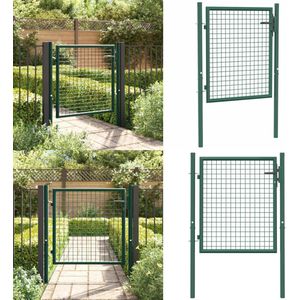 vidaXL Poort 100x75 cm staal groen - Tuinpoort - Tuinpoorten - Tuinhek - Tuinhekken
