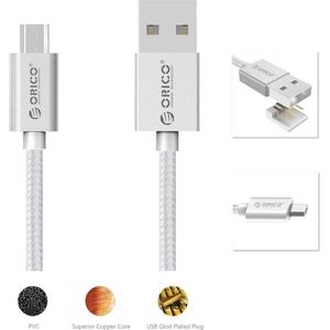Orico - 1 meter High Quality Aluminium Gold Plated  Gevlochten nylon Micro USB Oplaadkabel Voor Smartphones & Tablets  - 3 Amperé Charge en Sync
