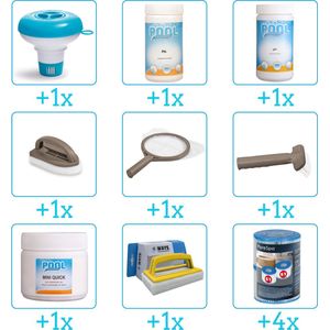Spa Onderhoudsset - Compleet Onderhoudspakket - bevat Chloor - Scrubpad - Schepnet - Borstel - Scrubborstel - Filters - Chloordrijver - PH-min en PH-plus (9-delig)