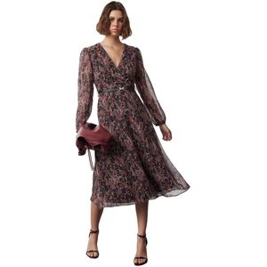 Trendyol Bordeauxrode A-Lijn Midi-Jurk Met Dubbele Rij Knopen, Chiffon Geweven Jurk Met Patroon Twoaw24El00660