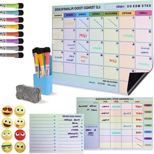 Koelkastkalender weekplanner magnetisch magneetbord - 3 borden 8 markers 8 stickers 1 gum + bladwijzerhouder