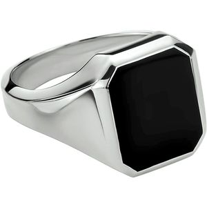 Schitterende Zilveren Zegelring Zwarte Onyx Rechthoek 20.00 mm. (maat 63) model 268