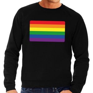 Gay pride regenboog vlag sweater zwart -  homo sweater voor heren - gay pride XL