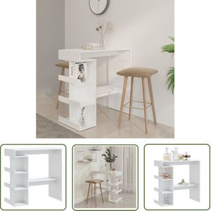 The Living Store Bartafel met opbergrek 100x50x101,5 cm hoogglans wit - Bartafel - Bistrotafel - Witte Bartafel - Houten Bartafel - Bartafel Met Opbergvakken