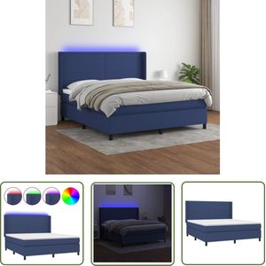 The Living Store Boxspring met matras en LED stof blauw 160x200 cm - Boxspring - Led Bed - Slaapcomfort - Pocketed Spring Mattress - Blauwe Boxspring