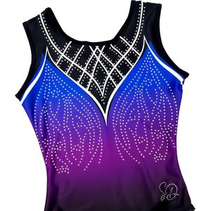 Sparkle&Dream Turnpakje Lynn Blauw Paars - Maat INT 110/116 - Gympakje voor Turnen, Acro, Trampoline en Gymnastiek