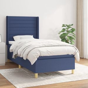 The Living Store Boxspring met matras stof blauw 100x200 cm - Boxspringbed - Slaapcomfort - Verstelbare Hoofdbord - Pocketvering Matras - Middelhard Matras