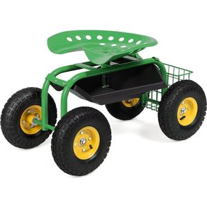 Trendmix Verrijdbare Werk Tuinstoel met 360° Draaibare Zitting - Om Makkelijk Onkruid Te Verwijderen - Verstelbare Hoogte Tuintrolley - Opbergmand – Groen