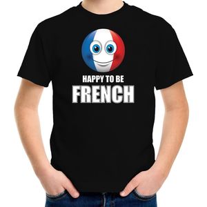 Frankrijk Happy to be French landen t-shirt met emoticon - zwart - kinderen - Frankrijk landen shirt met Franse vlag - EK / WK / Olympische spelen outfit / kleding 110/116