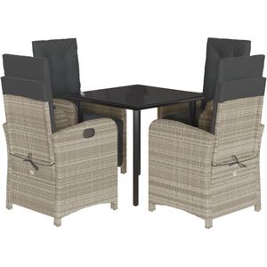 vidaXL - 5-delige - Tuinset - met - kussens - poly - rattan - lichtgrijs