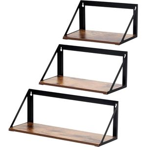 SHOP YOLO-Wandplanken-set van 3 metalen wandplanken,-Hout moderne planken -antiek voor keuken-badkamer woonkamer kantoor