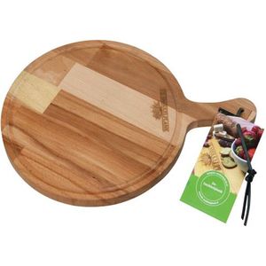 De Smikkelplank - Serveerplank - Beukenhout - Rond - XXXL - Ø60cm - Handvat - Sapgeul - Pizzaplank - Borrelplank