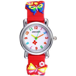 Kinder Horloge | Vlinder / Butterfly Rood | 3D Siliconen | Ø 28 mm