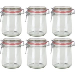 Weckpot/inmaakpot - 6x - glas - 720 ml - met beugelsluiting - transparant - Voedsel voorraadpotten