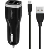 Mobiparts Car Charger Dual USB 24W/4.8A + Micro USB Kabel - Zwart