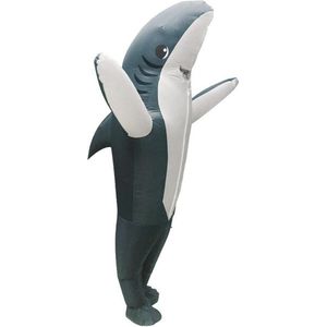 KIMU® Opblaas Kostuum Haai Grijs - Opblaasbaar Pak - Haaienpak Mascotte Opblaaspak - Opblaasbare Haai Shark Vis Jaws Dames Heren Festival