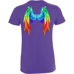 Dames T-shirt Regenboog Vleugels | Love for all | Gay Pride | Regenboog LHBTI | Paars dames | maat XXL