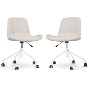 Nolon Nout-Fé Bureaustoelen Set van 2 Beige - Stof - Verstelbaar - Wieltjes - Wit Onderstel
