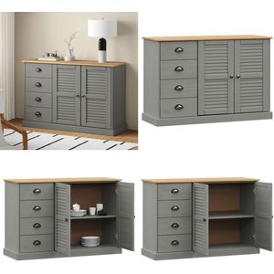 vidaXL Dressoir met lades VIGO 113x40x75 cm massief grenenhout grijs - Dressoir - Dressoirs - Opbergkast - Wandkast