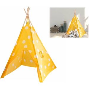 Tipi Tent kinderen Stippen - Geel - Wigwam - Playfun - 120 x 120 x 150 cm - wigwam - speeltent