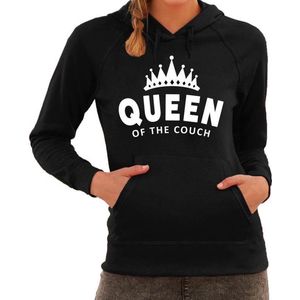 Chill hoodie Queen of the couch hooded sweater zwart voor dames - fun tekst hoodie XS