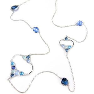 Zilveren collier halsketting Model Glittering Colors Big gezet met blauwe stenen