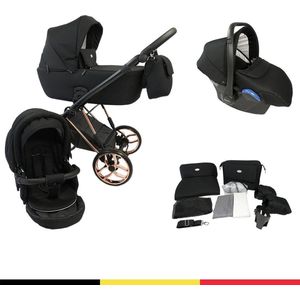 P'tit Chou Novara Black Roze Gold- Complete 3 in 1 Kinderwagen set - Buggy + Autostoel + Incl. Accessoires