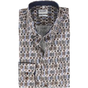 OLYMP Level Five Overhemd Print Natuur - Maat 37 - Heren - Overhemden Casual