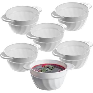 Soepkopjes van versterkt glas - dubbele handgrepen - 650 ml - 6 stuks - voor soepen crèmes bouillon soepkommen met oor