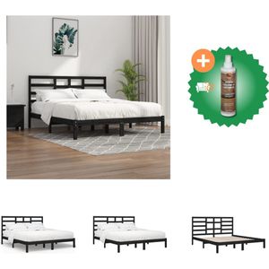 vidaXL Bedframe massief hout zwart 180x200 cm 6FT Super King - Bed - Inclusief Houtreiniger en verfrisser