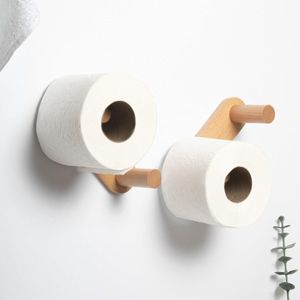 Toiletrol Opbergset Zonder Boren Set van 2 - Toiletrolhouder Badkamer | Toiletrol Vervangende Rolhouder | Toiletrolhouder Muur | Houten Toiletrolhouder | Rolhouder voor Toilet