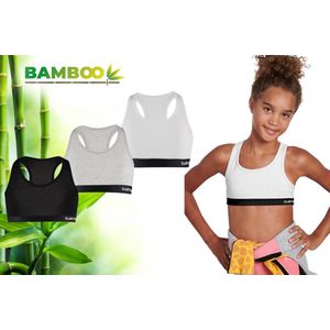 Bamboo - BH Meisjes - Topjes Meisjes Ondergoed - Crop Top Meisjes - 3 Stuks - Zwart Grijs wit - 122-128 - Ondergoed Meisjes - Ondergoed Kinderen