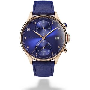 QUIST - Chronograph herenhorloge - goud - blauwe wijzerplaat - blauwe cordura horlogeband - 41mm