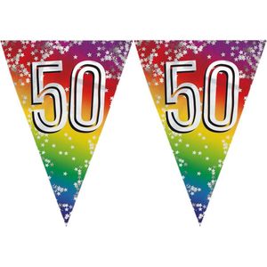 5x stuks vlaggenlijn 50 jaar versiering vlaggetjes slinger 6 meter - Glitter folie - Binnen/buiten gebruik