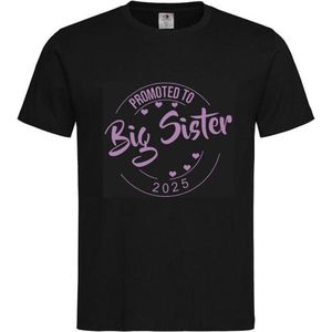 Shirt Aankondiging zwangerschap Promoted to Big Sister 2025 | korte mouw | Zwart/lila | maat 122/128 zwangerschap aankondiging bekendmaking Baby big sis sister Grote Zus