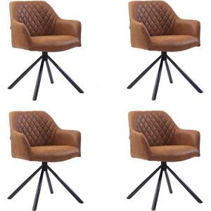 Bronx71® Industriële eetkamerstoel Dex cognac eco-leer - Eetkamerstoelen set van 4