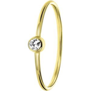 Dames ring met witte zirkonia steen - Ring - Cadeau - 14 Karaat Goud - Geelgoud